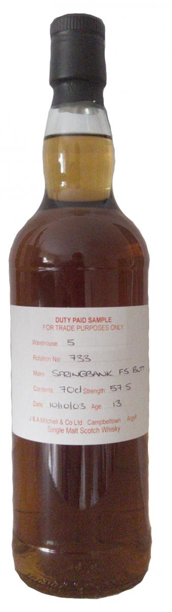 Springbank 2003 Duty Paid Sample For Trade Purposes Only Fresh Sherry Butt Rotation 733 57.5% 700ml