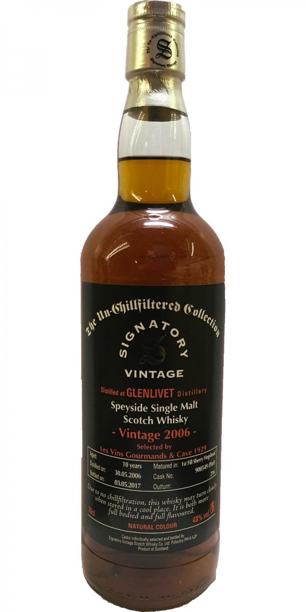 Glenlivet 2006 SV The Un-Chillfiltered Collection 1st Fill Sherry Hogshead 900549 Part Les Vins Gourmands & Cave 1929 48% 700ml