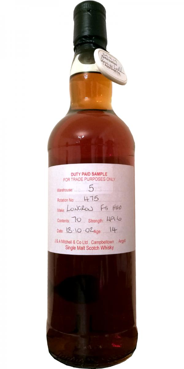 Longrow 2002 Duty Paid Sample For Trade Purposes Only Fresh Sherry HHD Rotation 475 49.6% 700ml