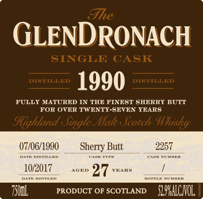 Glendronach 1990 Sherry Butt #2257 USA Exclusive 52.9% 750ml