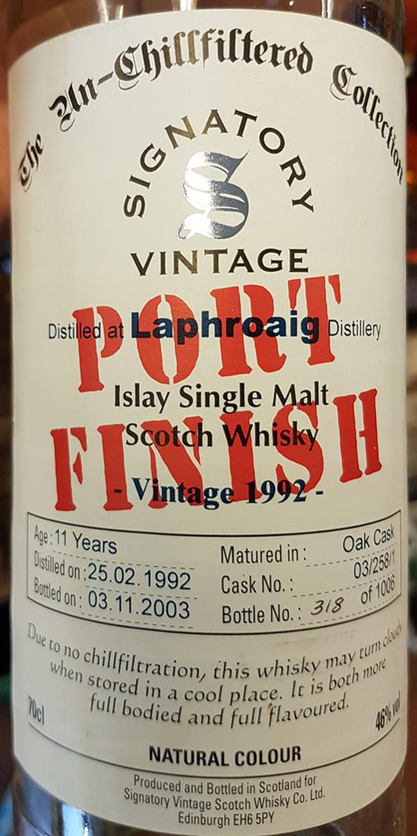 Laphroaig 1992 SV The Un-Chillfiltered Collection Oak Cask Port Finish 03 258 1 03/258/1 46% 700ml