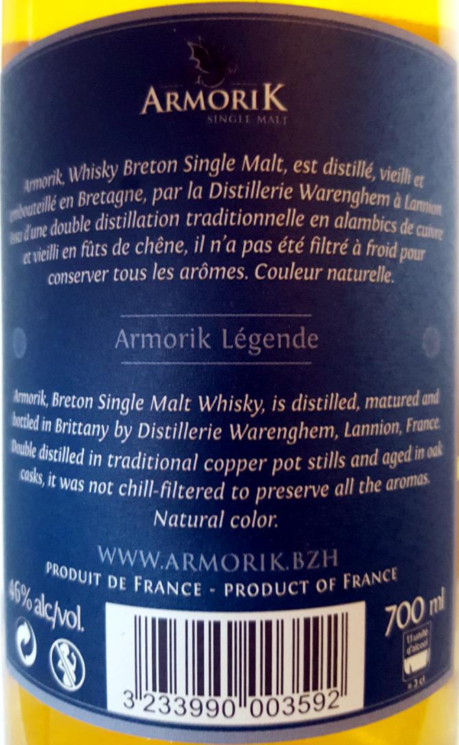 Whisky breton Armorik « Légende »BIO. 43% vol. 70cl BIO