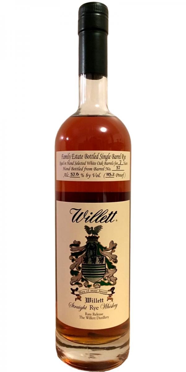 Willett 7yo Family Estate Bottled Single Barrel Rye White Oak Barrels 57.6% 750ml