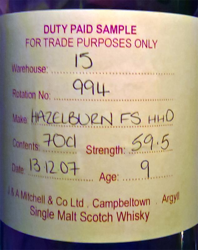 Hazelburn 2007 Duty Paid Sample For Trade Purposes Only Fresh Sherry Hogshead Rotation 994 59.5% 700ml