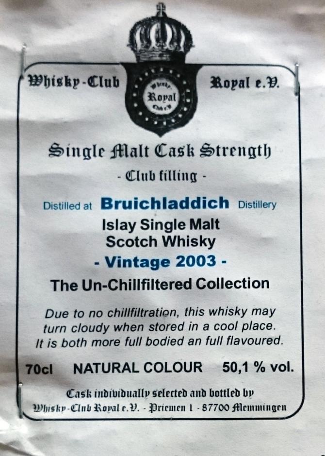 Bruichladdich 2003 WCR Club filling 50.1% 700ml