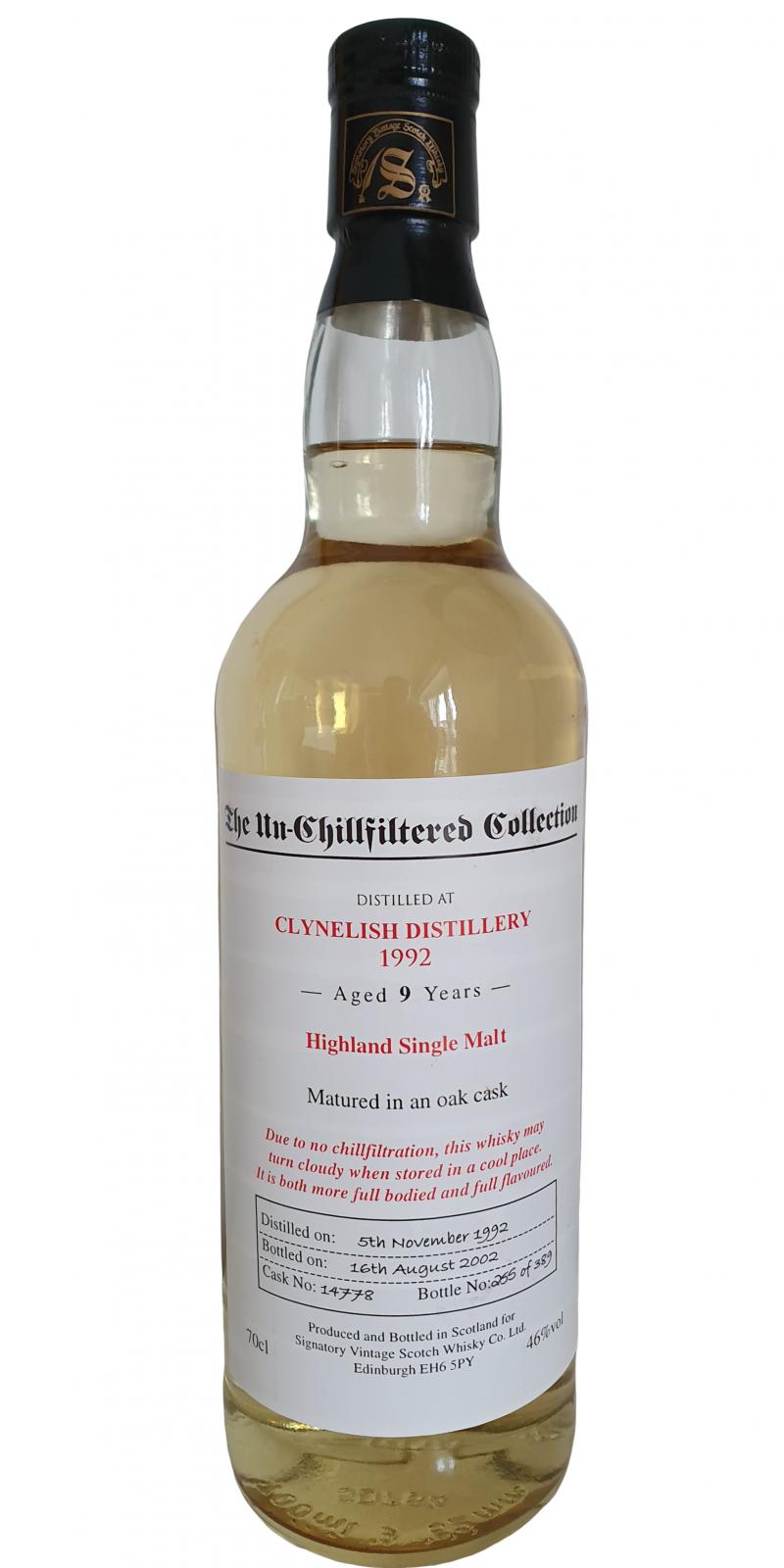 Clynelish 1992 SV The Un-Chillfiltered Collection Oak Cask #14778 46% 700ml