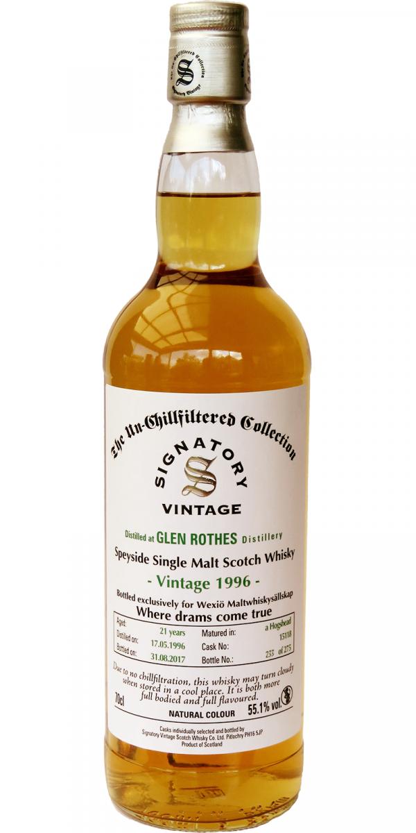 Glenrothes 1996 SV The Un-Chillfiltered Collection #15118 Wexio Maltwhiskysallskap 55.1% 700ml