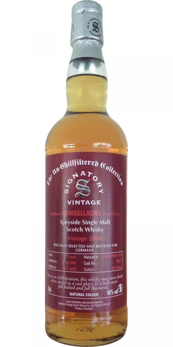 Craigellachie 2008 SV The Un-Chillfiltered Collection 1st Fill Sherry Butt #900617 Germany Exclusive 46% 700ml