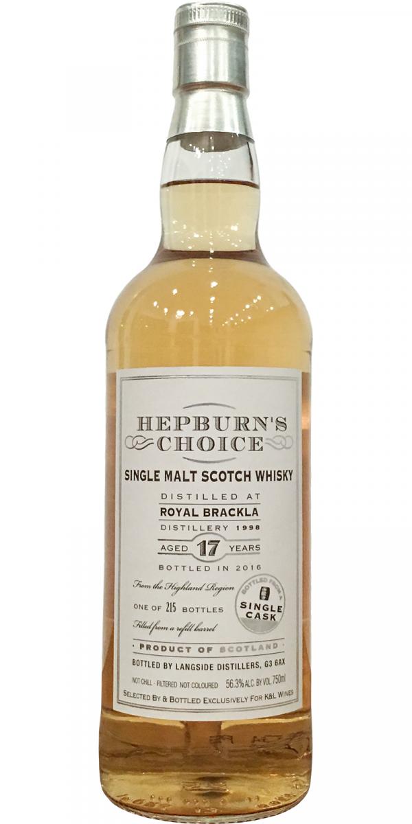 Royal Brackla 1998 LsD Hepburn's Choice Refill Barrel K&L Wine Merchants Exclusive 56.3% 750ml