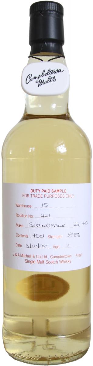 Springbank 2006 Duty Paid Sample For Trade Purposes Only Refill Sherry Hogshead Rotation 441 59.8% 700ml