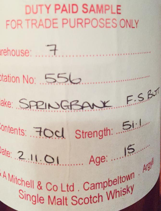 Springbank 2001 Duty Paid Sample For Trade Purposes Only Fresh Sherry Butt Rotation 556 51.1% 700ml