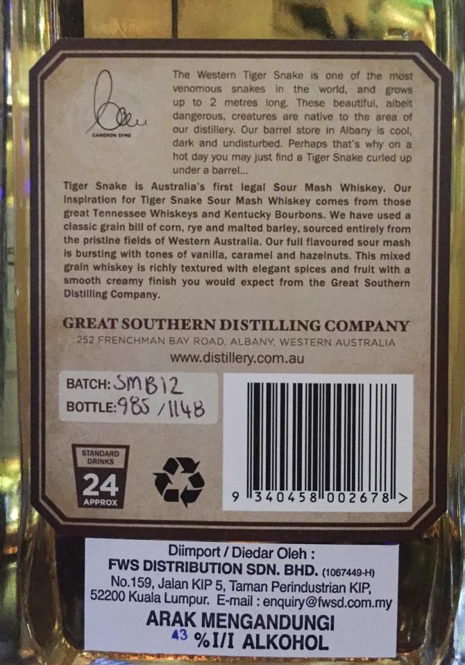 Tiger Snake Australian Whiskey Handcrafted
