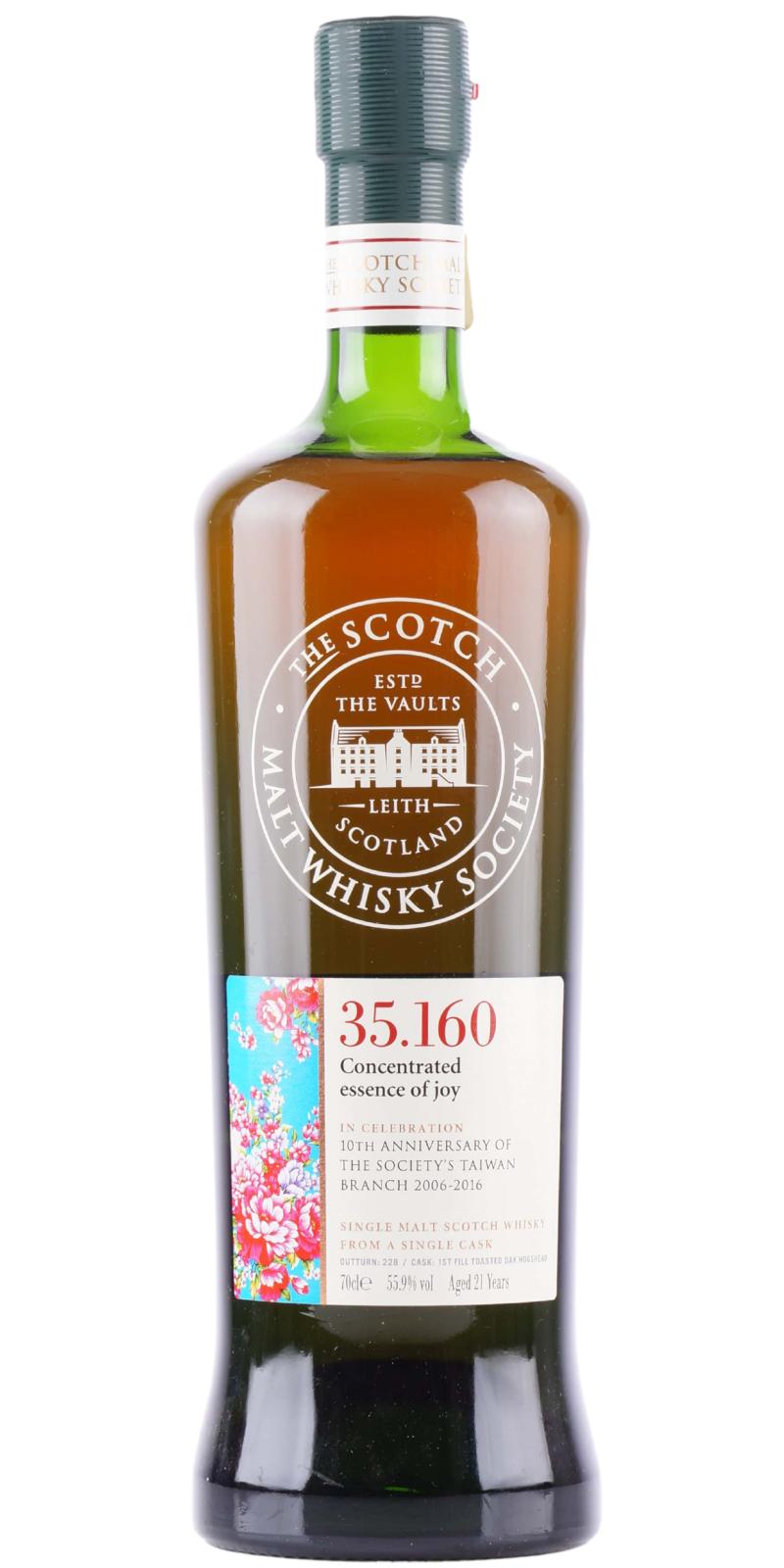 Glen Moray 21yo SMWS 35.160 Concentrater essence of joy 1st Fill Toasted Oak Hogshead 35.160 10th Anniversary of the Society's Taiwan Branch 2006 2016 55.9% 700ml