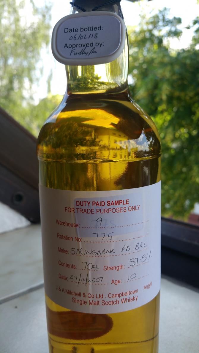 Springbank 2007 Duty Paid Sample For Trade Purposes Only Fresh Bourbon Barrel Rotation 775 57.5% 700ml