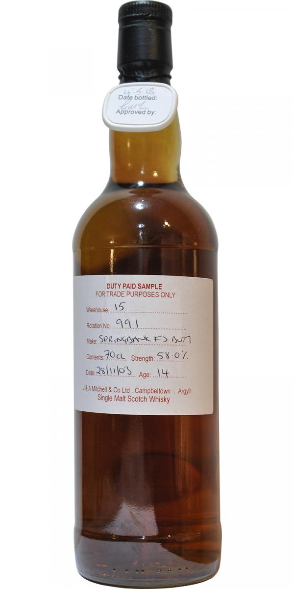 Springbank 2003 Duty Paid Sample For Trade Purposes Only Fresh Sherry Butt Rotation 991 58% 700ml