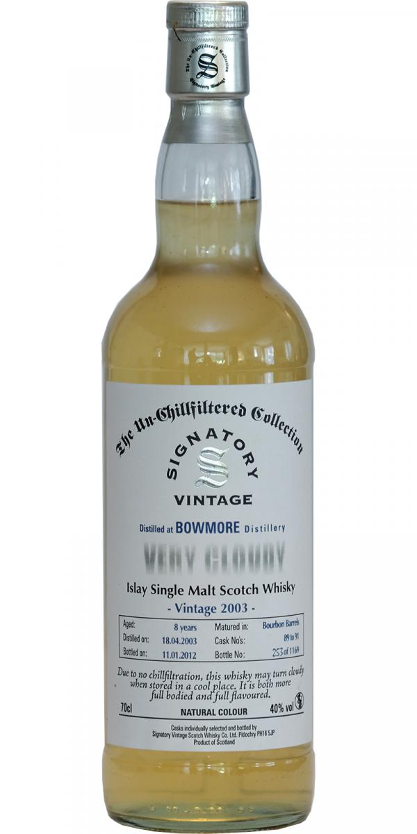 Bowmore 2003 SV The Un-Chillfiltered Collection Very Cloudy Bourbon Barrels 89 91 40% 700ml