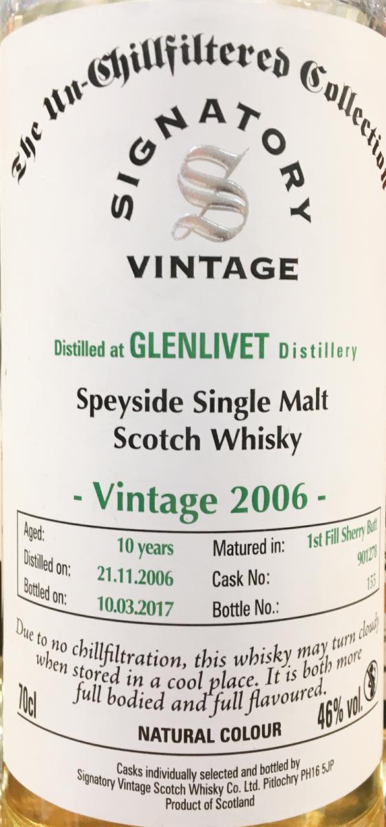 Glenlivet 2006 SV 1st Fill Sherry Butt #901278 46% 700ml