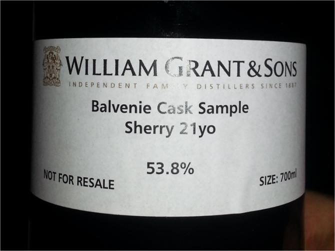 Balvenie 21yo Cask sample Oloroso Sherry Not for Resale 53.8% 700ml
