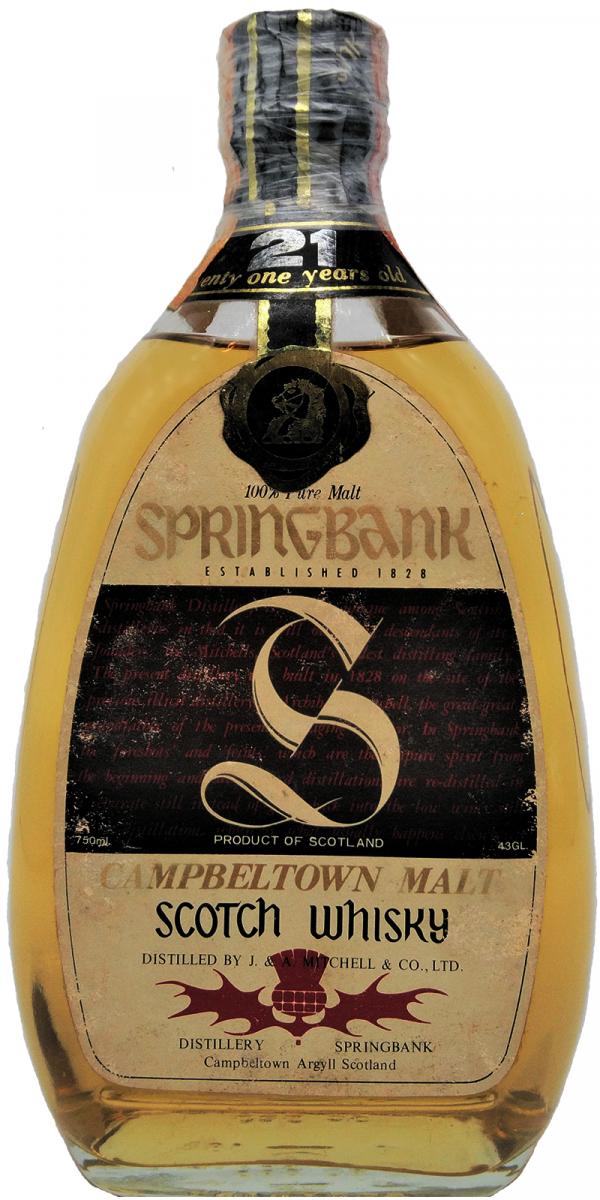 Springbank 21yo 100% Pure Malt red thistle Pear Shape bottle 43% 750ml