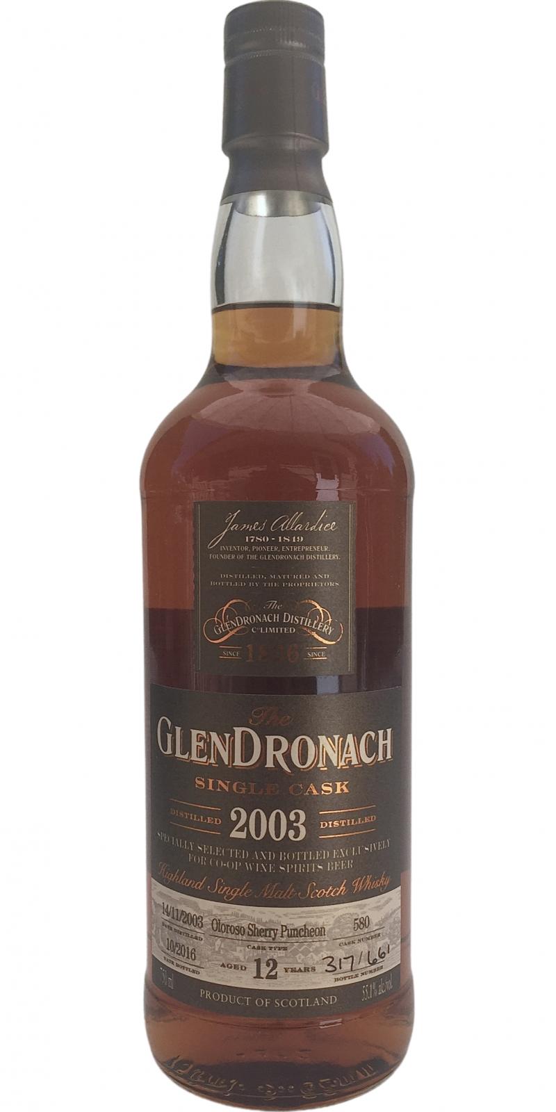 Glendronach 2003 Single Cask Oloroso Sherry Puncheon #580 CO-OP Wine Spirits Beer 55.1% 750ml