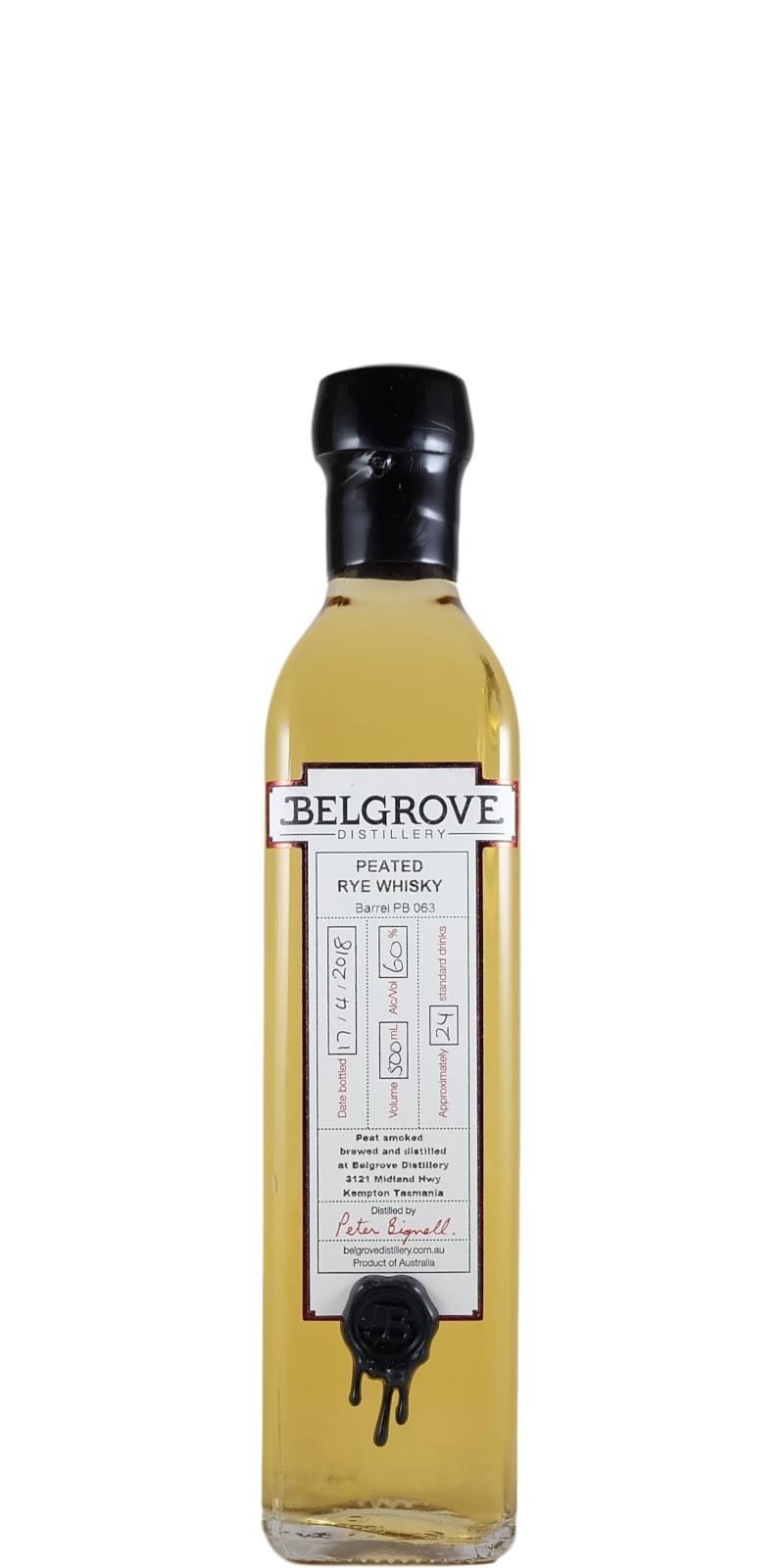 Belgrove Peated Rye Whisky Ex-bourbon cask PB 063 60% 500ml