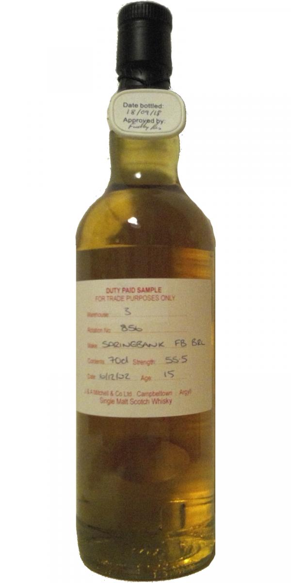 Springbank 2002 Duty Paid Sample For Trade Purposes Only Fresh Bourbon Barrel Rotation 856 55.5% 700ml