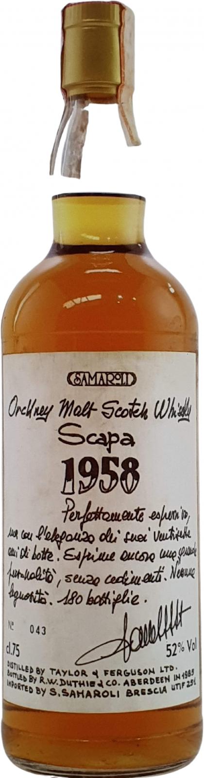 Scapa 1958 RWD Orkney Malt Scotch Whisky Samaroli 52% 750ml