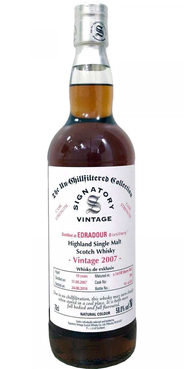 Edradour 2007 SV The Un-Chillfiltered Collection Cask Strength 1st Fill Sherry Butt #299 whisky.de Exclusive 58% 700ml