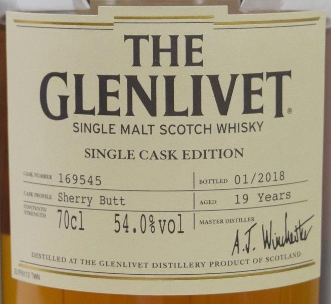 Glenlivet 19yo Single Cask Edition Sherry Butt 169545 54% 700ml