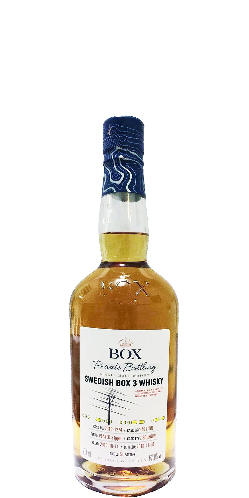 Box 2013 Swedish Box 3 Whisky Private Bottling 40L Bourbon 2013-1274 Dog Bitch Lake Contest Group & Friends 62.9% 500ml