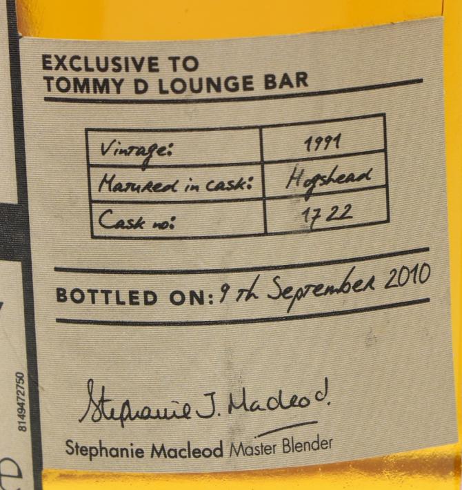 Aberfeldy 1991 Single Cask Hogshead 1722 Exclusive to Tommy D Lounge Bar 50.2% 700ml