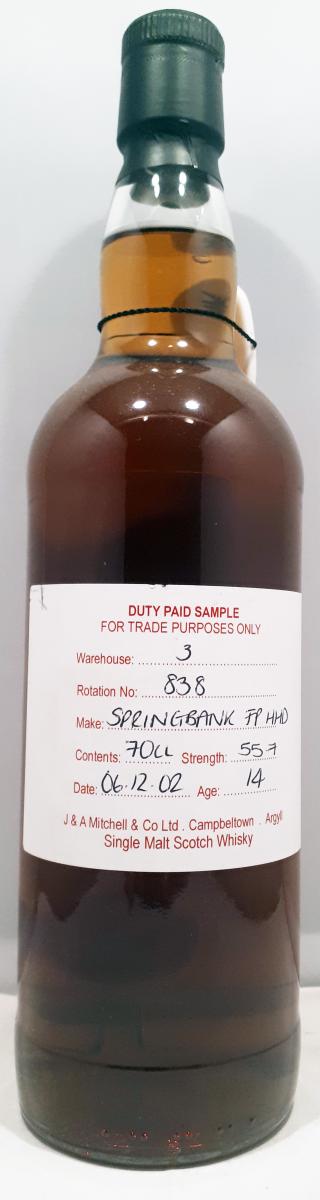 Springbank 2002 Duty Paid Sample For Trade Purposes Only 1st Fill Port Hogshead Rotation 838 55.7% 700ml