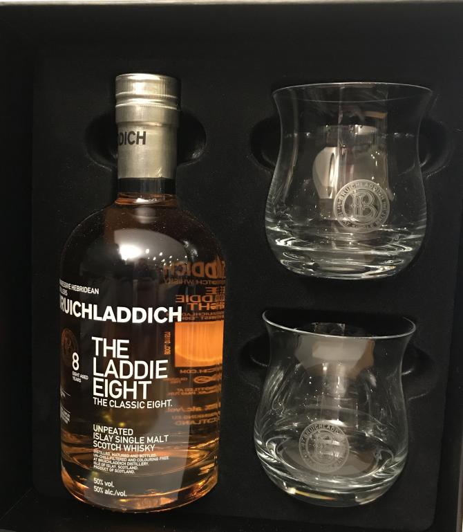 Bruichladdich The Laddie Eight 2 Glass Gift Pack European and American Oak 50% 700ml