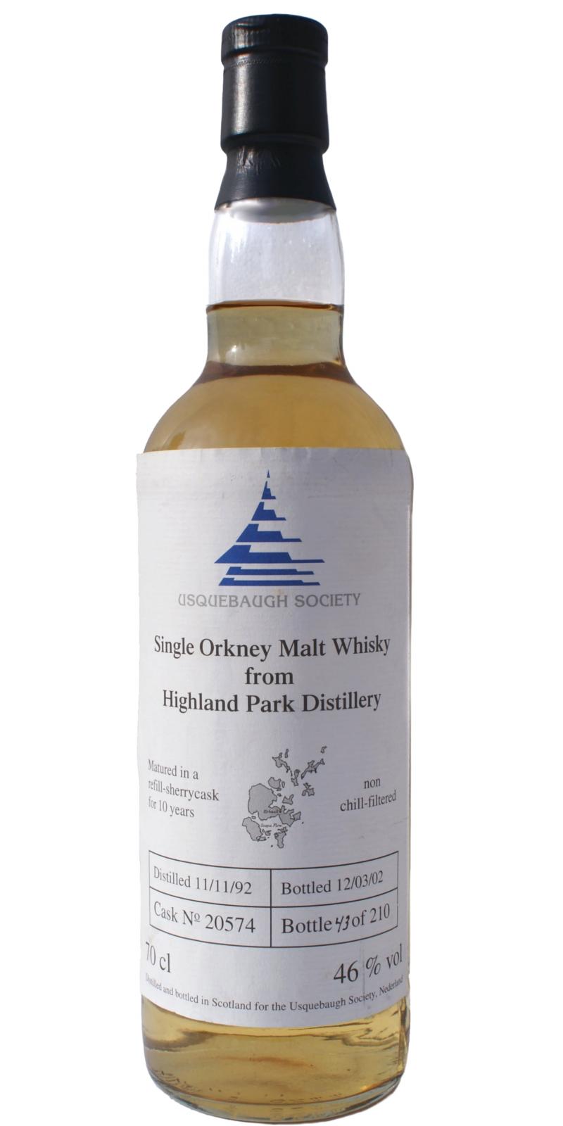 Highland Park Usquebaugh Society Refill Sherry Cask #20574 46% 700ml