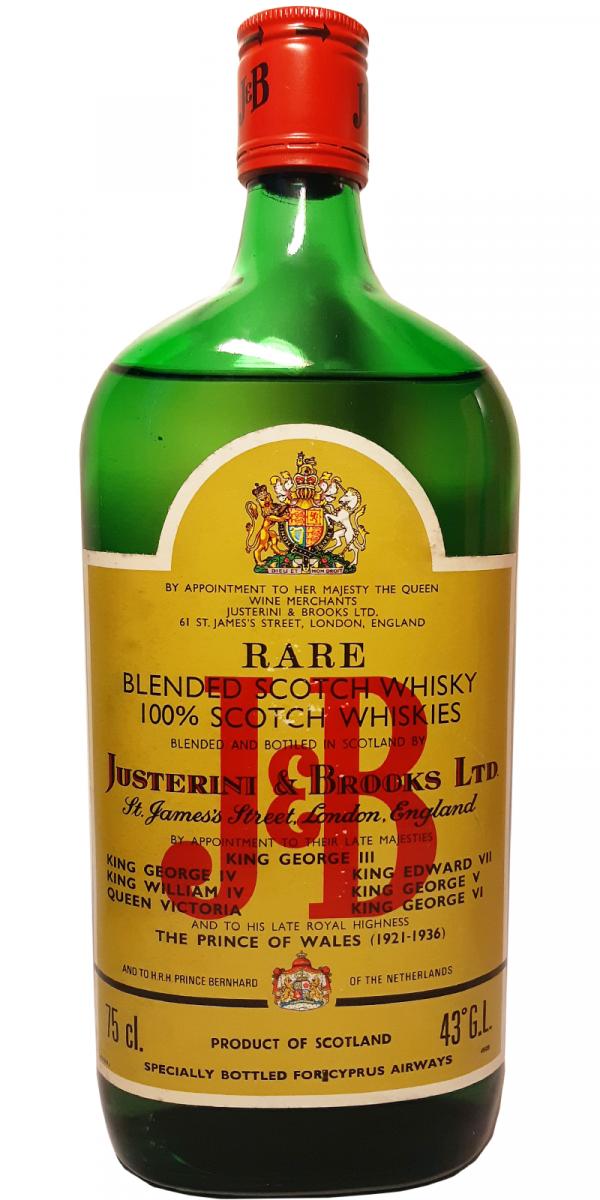 J&B Rare Blended Scotch Whisky Flat Bottle Cyprus Airways 43% 750ml