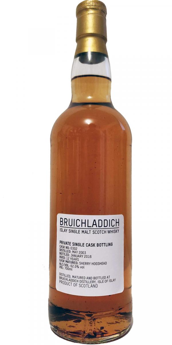 Bruichladdich 2003 Private Single Cask Bottling Sherry Hogshead 0302 62% 700ml