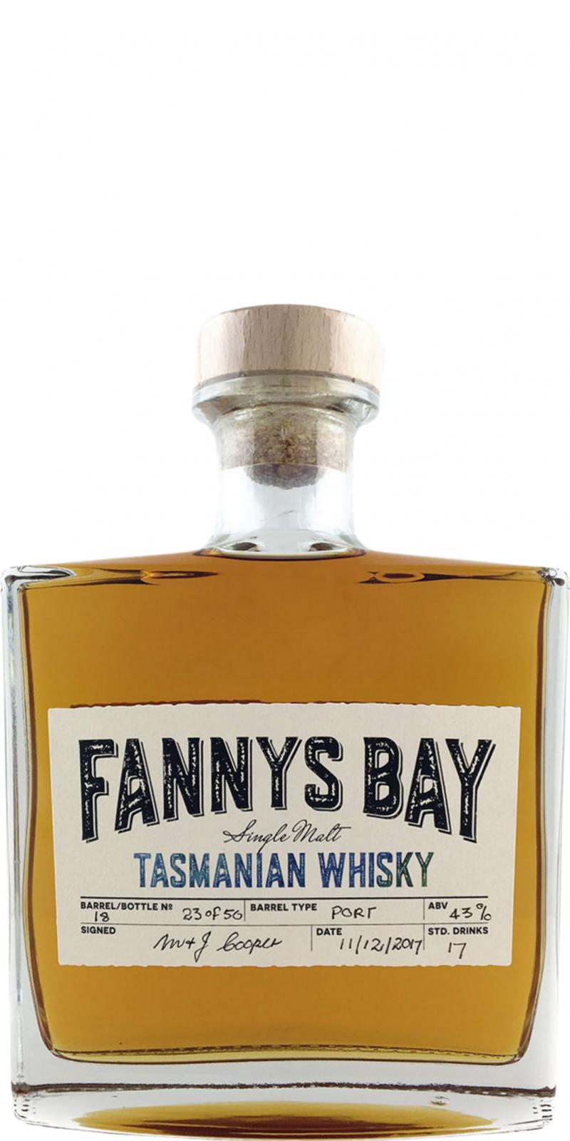 Fannys Bay Tasmanian Whisky Port Barrel 18 43% 500ml
