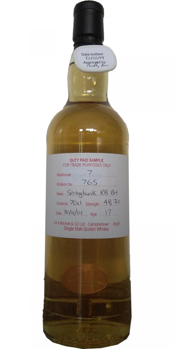 Springbank 2001 Duty Paid Sample For Trade Purposes Only Refill Bourbon Barrel Rotation 765 48.7% 700ml