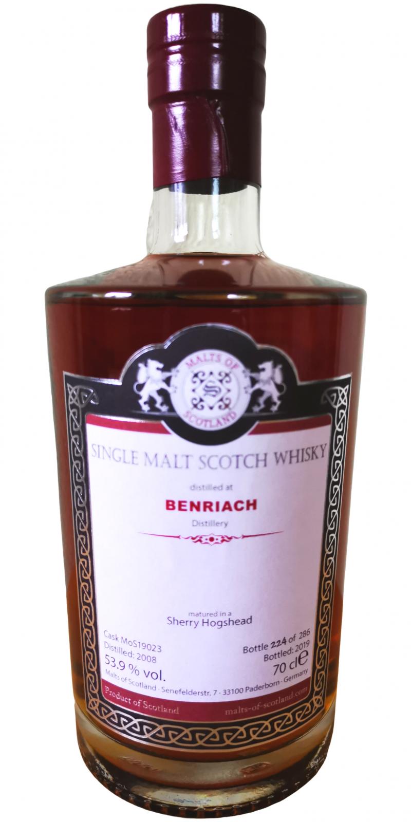 BenRiach 2008 MoS Sherry Hogshead 53.9% 700ml