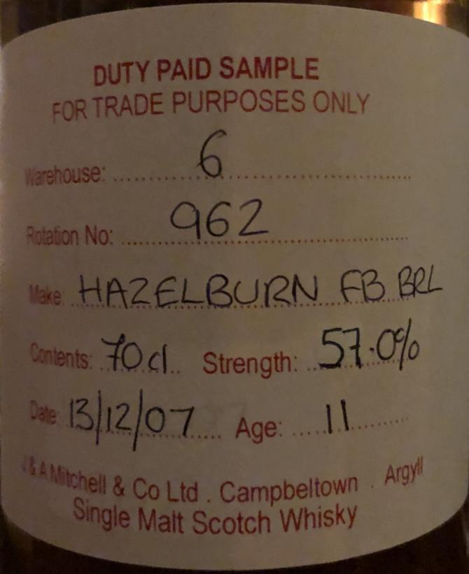 Hazelburn 2007 Fresh Bourbon Barrel Rotation 962 57% 700ml