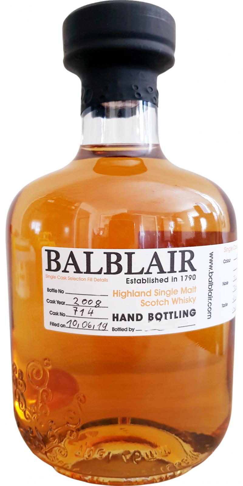 Balblair 2008 Hand Bottling Bourbon Cask #714 61.9% 700ml