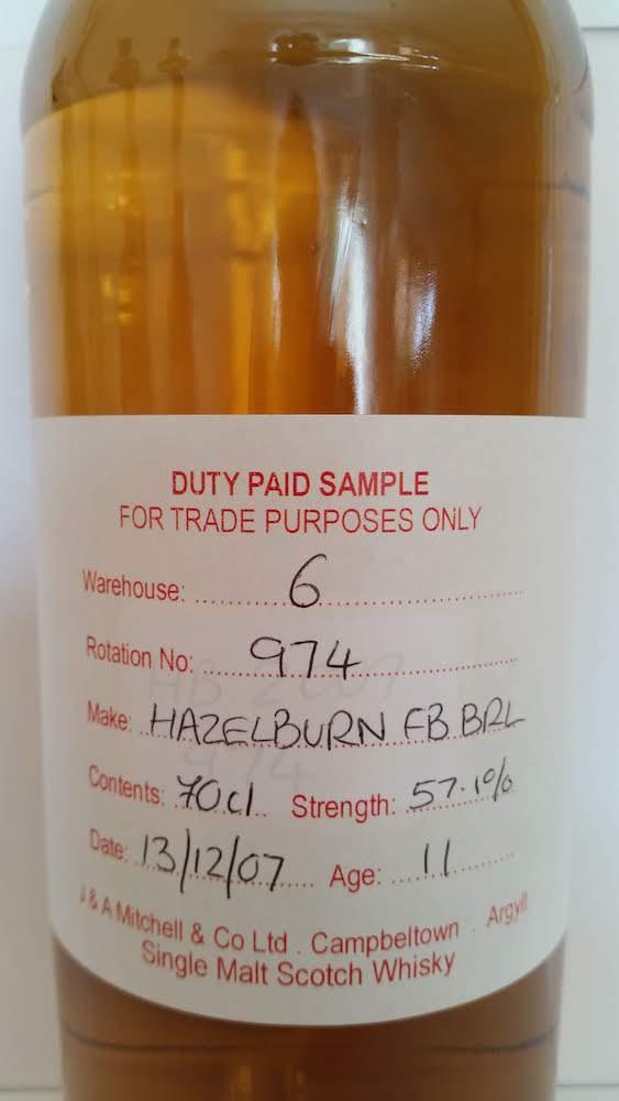 Hazelburn 2007 Duty Paid Sample For Trade Purposes Only Fresh Bourbon Barrel Rotation 974 57.1% 700ml
