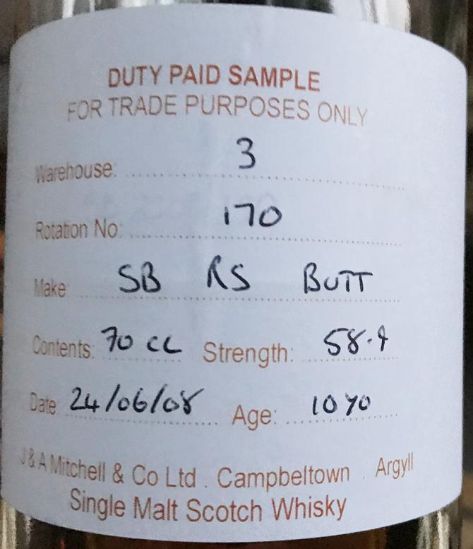 Springbank 2008 Duty Paid Sample For Trade Purposes Only Refill Sherry Butt Rotation 170 58.4% 700ml