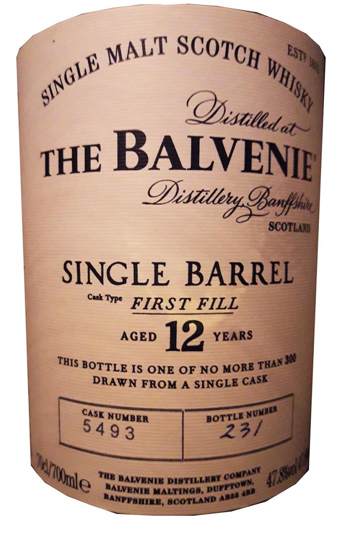 Balvenie 12yo Single Barrel 1st fill Bourbon Barrel 5493 47.8% 700ml