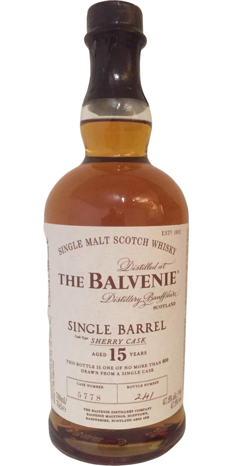 Balvenie 15yo Single Barrel Sherry Cask #5778 47.8% 700ml