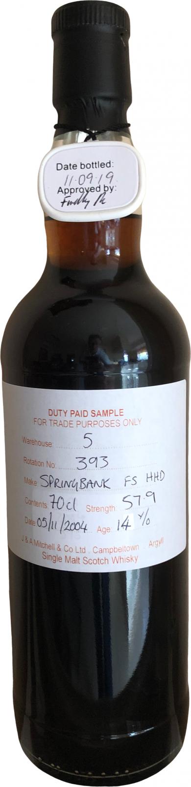 Springbank 2004 Duty Paid Sample For Trade Purposes Only Fresh Sherry Hogshead Rotation 393 57.9% 700ml