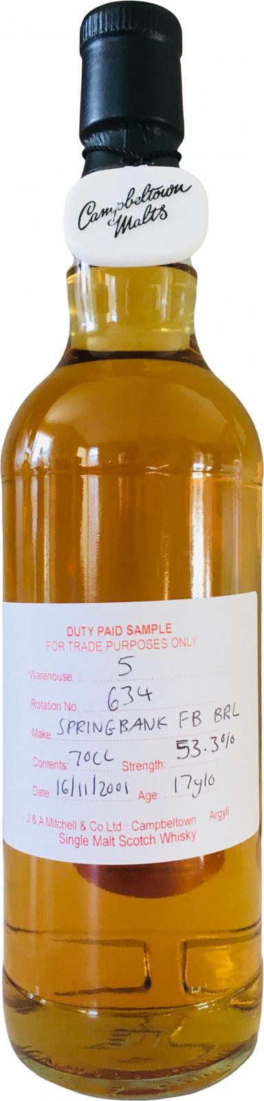 Springbank 2001 Duty Paid Sample For Trade Purposes Only Fresh Bourbon Barrel Rotation 634 53.3% 700ml