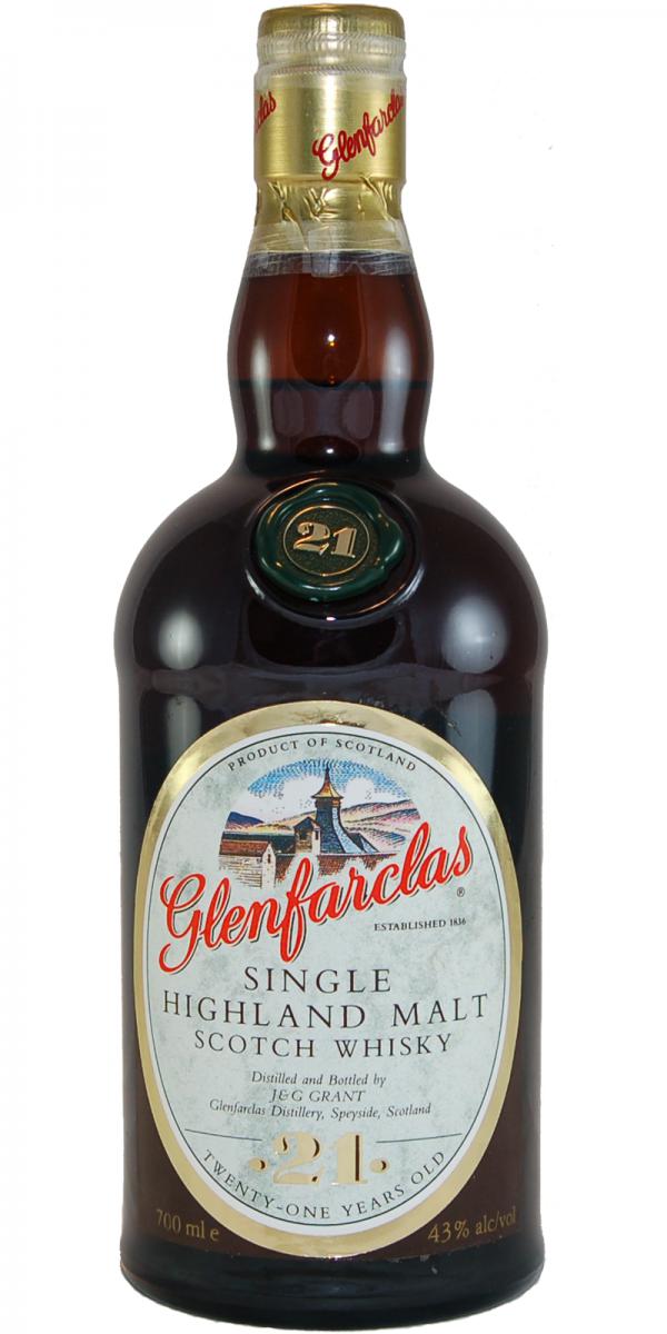 Glenfarclas 21yo Old Label 21 in the seal 21 printed in gold on front label 43% 700ml