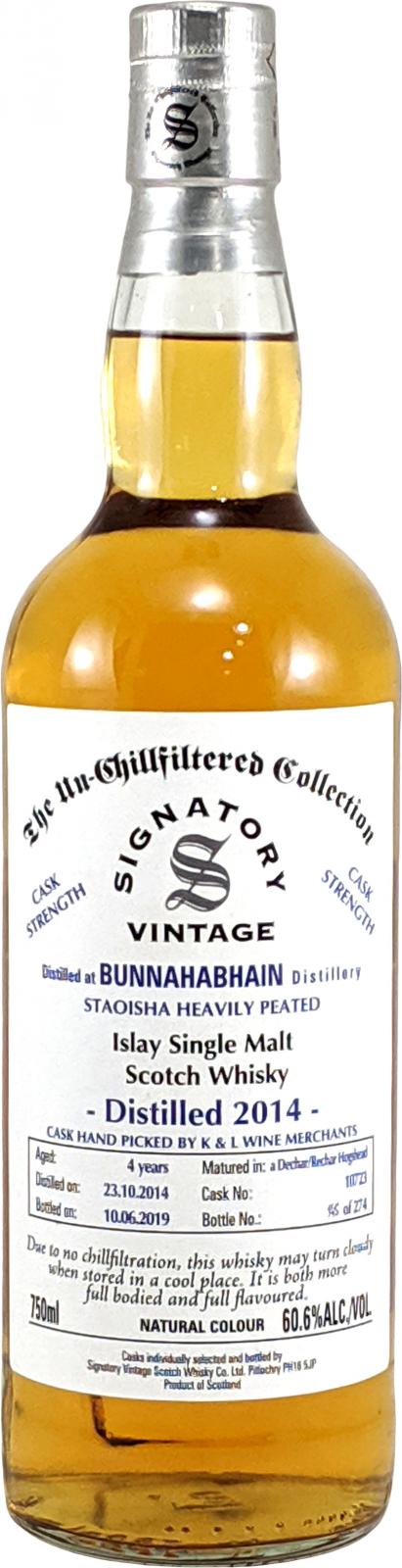 Bunnahabhain 2014 SV Staoisha The Un-Chillfiltered Collection Dechar Rechar Hogshead #10723 K&L Wine Merchants 60.6% 750ml