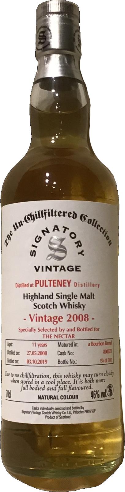 Old Pulteney 2008 SV The Un-Chillfiltered Collection Bourbon Barrel #800023 46% 700ml